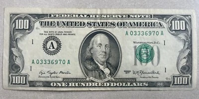 1977 $100 Hundred Dollar Bill Federal Reserve Note  Boston, MA - Image 1 of 4