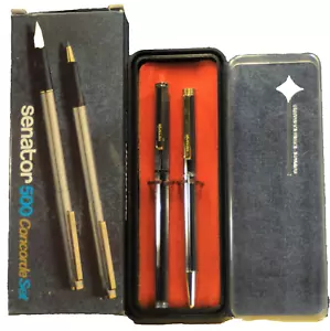 SENATOR Concorde 500 Chrome strped> c.1991's Ballpoint&Fountain pens Sets. - Picture 1 of 18