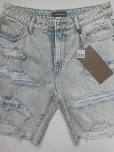 NEU HERREN GRÖSSE 32 ELEVENPARIS DECONSTRUCTED HELLBLAU DENIM SHORTS - Bild 1 von 4