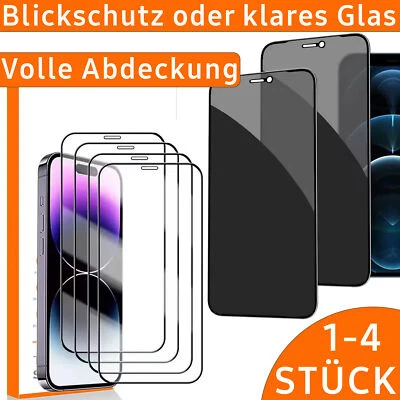 Blickschutz Panzerfolie Glas Für iPhone 16 15 14 13 12 11 Pro Max Displayschutz - Bild 1 von 4