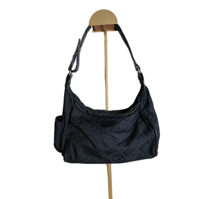 ETRO Black Hobo Purse Shoulder Bag Monogram Canvas w/ Patent Leather Strap Italy - Image 1 of 4