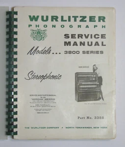 Wurlitzer Phonograph Service & Parts Manual Models 3800 Series-Extended revised - Picture 1 of 3
