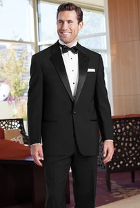 1-Button, Notch Lapel, Wool Blend Tuxedo with Pleated Adjustable waist Pants - Picture 1 of 2