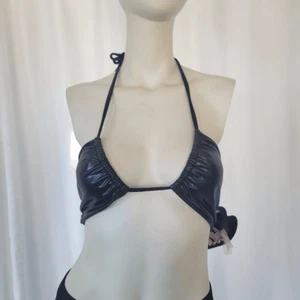 Beach Bunny womens metallic navy bikini top open tie back size XS  - Picture 1 of 10