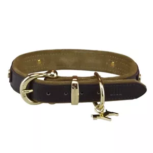 NEW LEATHER DELUXE DOG COLLAR - HAPPY HOUSE EXTRA - L - BRASS & SADDLE LEATHER - Picture 1 of 3