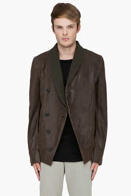 $3250 ANN DEMEULEMEESTER Chaqueta de Cuero Marrón Gamuza ENVEJECIDA S Foto 1 de 4
