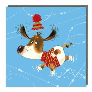 Charity Christmas Cards Ice Skating Dog Sparkle Finish - Pack 5 - Picture 1 of 1