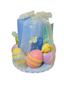 Easter Eggs Candle Holder w/Candle Spring Easter Pillar NEW Blossoms & Blooms - Picture 1 of 8