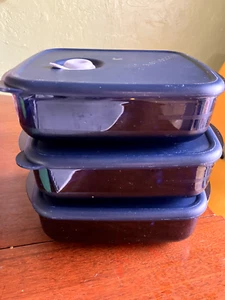 3 Tupperware Vent N Serve Medium 2.5 Cup Microwave Containers - Indigo Blue lot - Picture 1 of 4