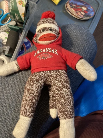 Arkansas Razorback Sock Monkey Plushland With Hoodie Cap 11" Tall Stuffed Animal Cover