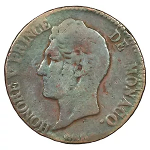 Monaco 5 centimes 1837 MC Honoré V grosse tête - cuivre - KM.95.1a - monnaie - Imagen 1 de 2