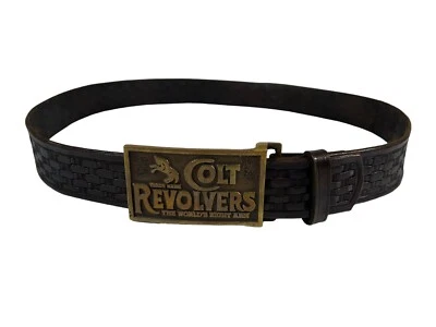 Colt Revolvers Belt Buckle With Hand Tooled Leather Belt Size 44-45 - Image 1 of 4