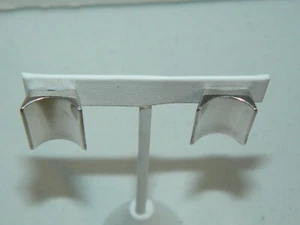 Sterling Silver Machine Modernist Rectangle Drop Clip On Earrings Signed TT 20 - Picture 1 of 6