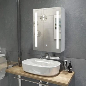 LED Bathroom Mirror Cabinet with Shaver Socket Demister Sensor Lights Vertically - Picture 1 of 17