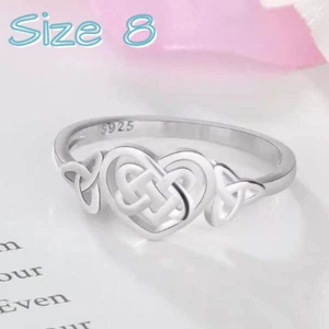 Size 8 Silver Plated Celtic Heart Knot - Picture 1 of 8