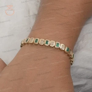 Brazalete de piedras preciosas de esmeralda natural de oro macizo de 14 k diamantes genuinos joyería fina - Imagen 1 de 6