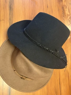 2 件羊毛毛毡 Fedora 帽子大号棕色 Scala & 1 黑色 — 第 1/4 张图片