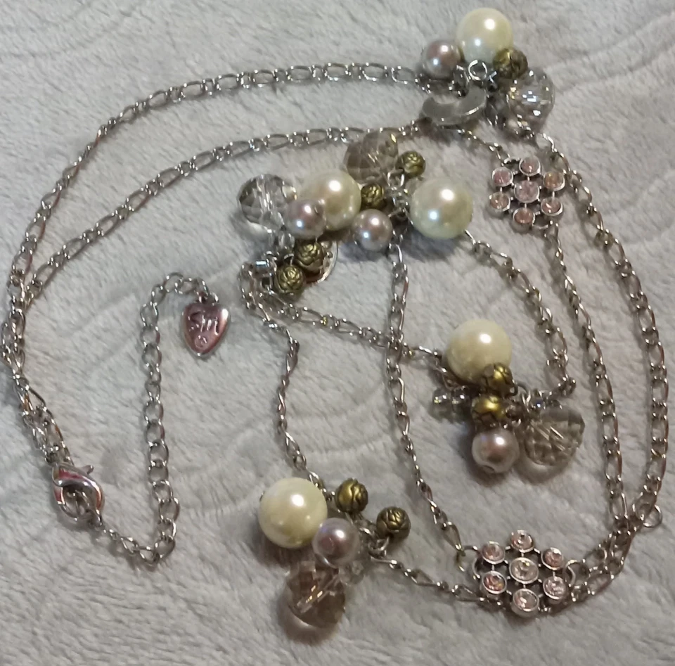 Collar Estación Perlas Cristal Facetado Acento Latón Tono Plata 18" 2" Ext.  Foto 1 de 4