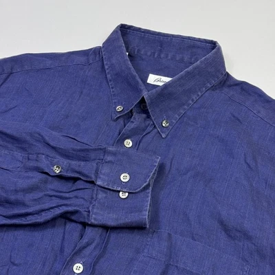 Brioni Shirt Mens XL Blue Linen Button Down Long Sleeve Made In Italy Casual - Image 1 of 4
