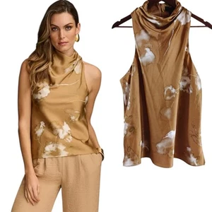 NWT Donna Karan New York Women's Sleeveless Printed Cowl Neck Blouse Size Large - Picture 1 of 13