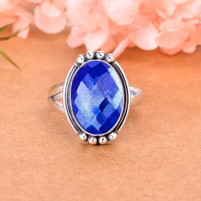 Blue Rainbow Mystic Fire Topaz Gemstone Solid 925 Sterling Silver Ring, V2494 - Image 1 of 4