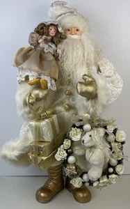 Estatuilla de Papá Noel vintage dorada blanca crema estatua 28" niños regalos oso corona - Imagen 1 de 14