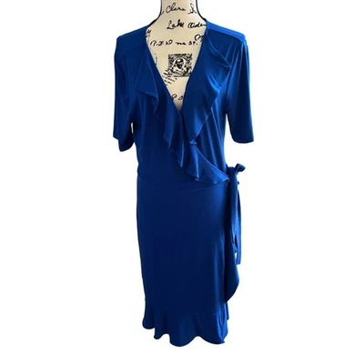 Vestido envolvente The Limited azul real con corbata talla XL volantes media manga elástico Foto 1 de 4