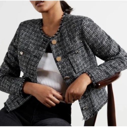 CHANEL Giacca blazer Ted Baker London Klaudi Bouclé in tweed nero metallizzato donna taglia 6