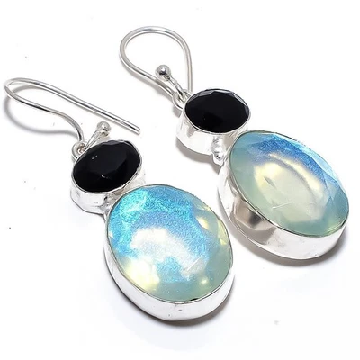 Mystic Arcobaleno Topazio, Onice Gemma 925 Argento Sterling Gioielli Orecchino - Immagine 1 di 4