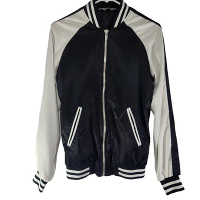 Zara Man Varsity Jacket Size Small Black White Satin Embroidered Dragon Graphic - Image 1 of 4