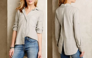 Camisa Anthropologie Cloth and Stone Botón Delantero Talla Pequeña Gris Larga Abertura Trasera - Imagen 1 de 13