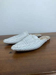 Sam Edelman Elva Saddle Woven Leather Flats White Mule Shoes Women's Size 8.5M - Picture 1 of 12