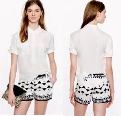 J. Shorts Crew Chino Feminino Tamanho 2 Branco Azul Estampa Geométrica Verão Praia Casual - Imagem 1 de 4