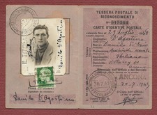 Tessera Postale di Riconoscimento Ancona 30.7.45 Imperiale L.20 ISOLATO