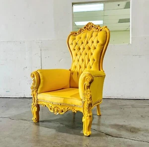 French Style Yellow Velvet Throne Chair Midsize Tufted Chair - Picture 1 of 5