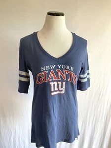 New York Giants NFL Womens 1/2 Sleeve T-Shirt V- Neck Large Blue EUC Bin J - Picture 1 of 5