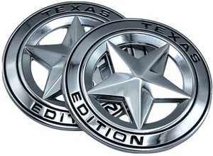 3" 2 PACK Metal Texas Edition Emblem Sticker Star Badges (Silver) Truck - Bild 1 von 3