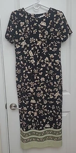 Vintage Kathie Lee Maxi Dress Size 8 Floral Short Sleeve Shoulder Pads Back Zip - Picture 1 of 15