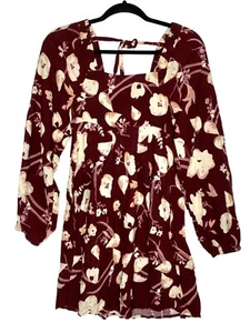 Jolie & Joy dress M Floral Pockets Long Sleeve Burgundy Cream Boho Festival - Picture 1 of 8