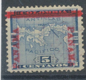PANAMA 1904 Map of Panama 5c blue with red overprint „PANAMA“ VFU VARIETY - Bild 1 von 1