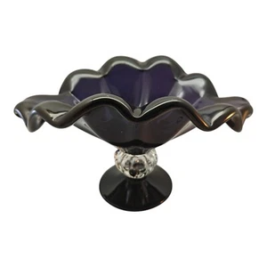 Ruffled Amethyst Art Glass Trinket Dish Vintage Mid Century Decorative Bowl MCM - Picture 1 of 11