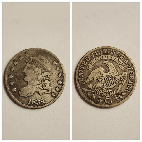 1834 Capped Bust Half Dime VF Very Fine 1/2 10c Cover