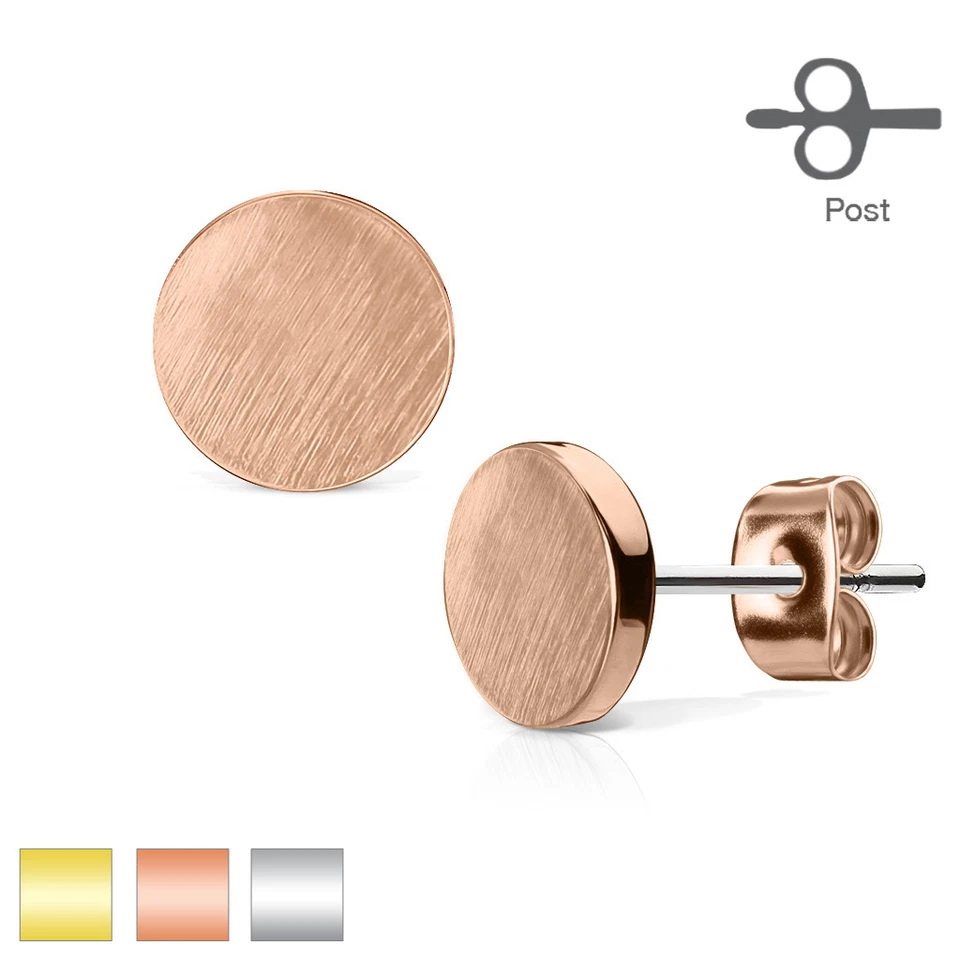 2er Set 316L Edelstahl Ohrstecker Fake Plug Brushed Plain Top silber rose gold - Bild 1 von 1