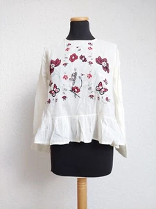 Weiß Blumenstickerei Bluse von Zara, Gr. M - Bild 1 von 5