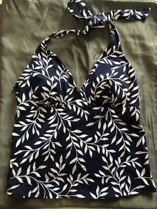 Lands End Blue V Neck Tankini Blouson Size 14 Regular Floral Swim Top Beach - Picture 1 of 10