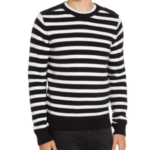 Frame 258441 Men's Stripe Crewneck Wool Blend Sweater Black White Size Small - Picture 1 of 2
