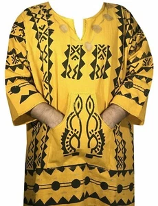 Herren Damen Schlammtuch Vintage Dashiki Hemd Afrikanische Bluse Bio Baumwolle One Size - Bild 1 von 3