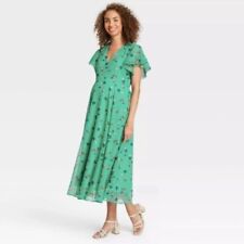The Nines by Hatch Green Floral Maxi Dress size Small Maternity Flutter Sleeves