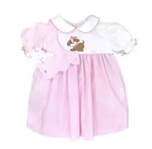 Petit Ami Pink Check Removable Bib Easter Bunny Puppy Dress 2T 3T 4T - Picture 1 of 2