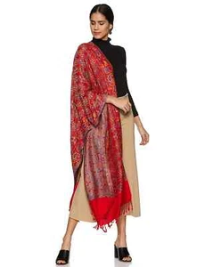 Pashmina Paisley Silk Dupatta Wrap Cashmere Shawl Wool Feel Soft Stole Scarf-Red - Picture 1 of 4